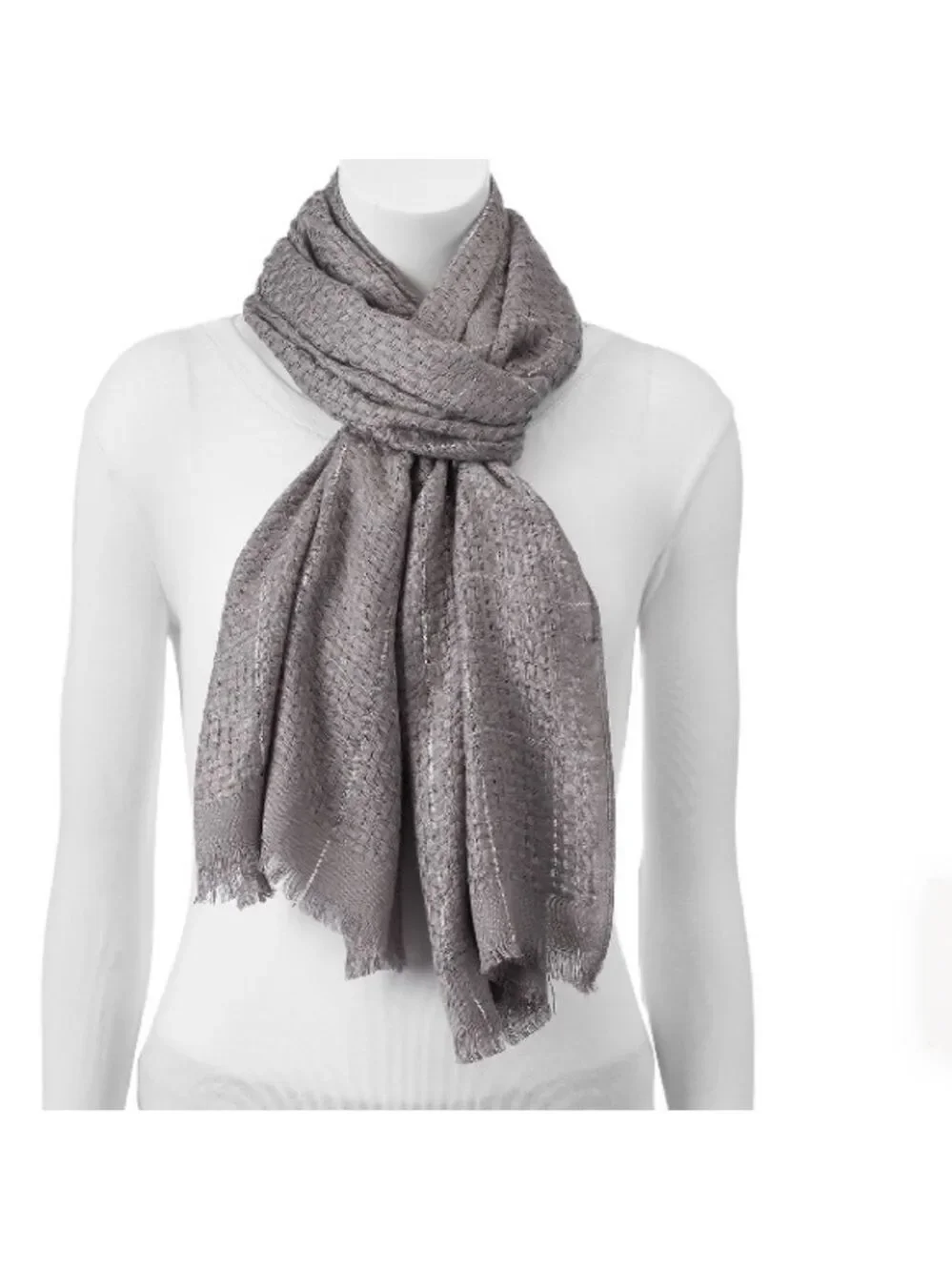 Apt 9 Basket Weave Lurex Pashmina oblong scarfs set of two purple & gray